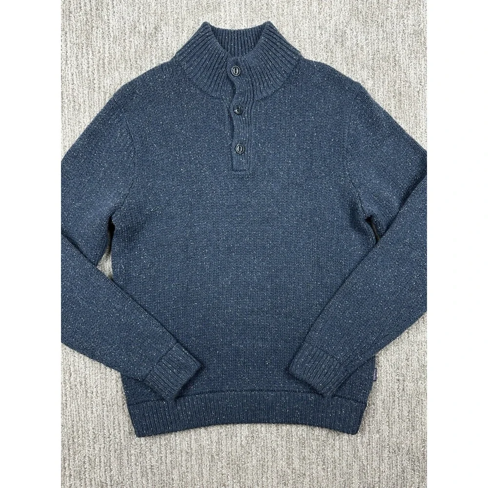 Patagonia Recycled Wool Silk Blend Button Henley Sweater Mens Med Speckled Blue